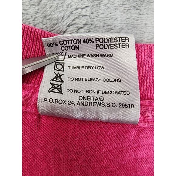 Vintage 90s ONEITA Glitter Feather Dream Catcher Graphic Tee Size L Pink Tribal - Picture 4 of 7